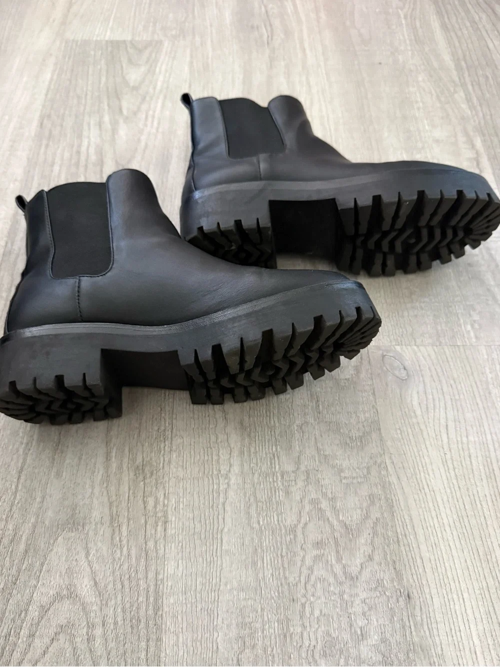 Chelsea Lug Sole Boots - Black Faux Leather